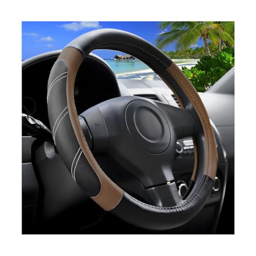 Zpana Car Steering Wheel Cover, 15 Inch Carbon Fiber Leather Non-Slip Steering Wheel Protector with Lining, Breathable Automotive Interior Accessories, Universal for SUV RV Truck (Brown) - color: Brown