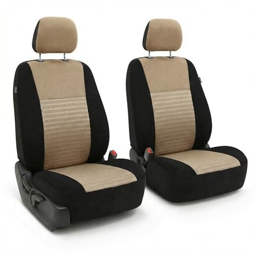 FH Group Universal Car Seat Covers Front Set for SUV Truck Sedan Vans | 3D Textured Breathable Fabric Seat Cover Set Protector with Airbag Compatible Interior Upgrade - Beige - color: Beige, size: Front Set