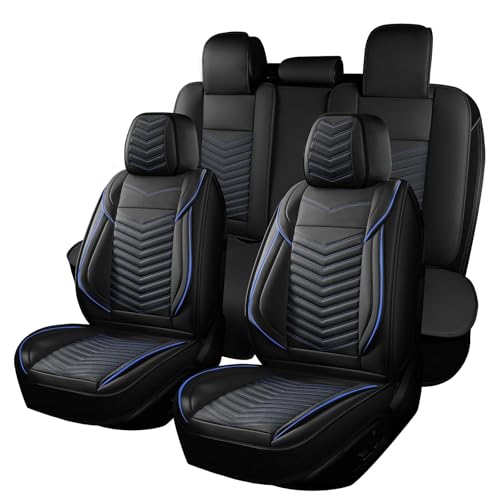 HChengkikz Car Seat Covers, Breathable and Waterproof Faux Leather Automotive Seat Covers, Universal Anti-Slip Driver Seat Cover for Cars SUV Pick-up Truck Sedan (5 PCS Full Set, Black + Blue) - color: Style1 Black+Blue, size: Full Seat