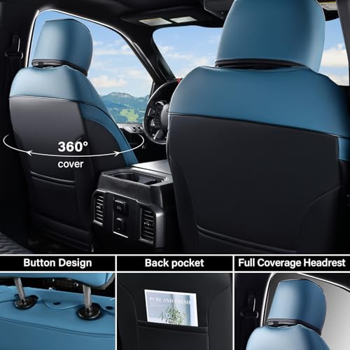 Coverado Chevy Chevrolet Silverado GMC Sierra Seat Covers Full Set, Fit for 2007-2013 & 2019-2026 1500, 2020-2026 2500HD 3500HD Crew Double Extended Cab, Faux Waterproof Leather Seat Covers (Blue) - color: Blue, size: FullSet(2007-2013&2019-2025)