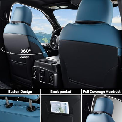 Coverado Chevy Chevrolet Silverado GMC Sierra Seat Covers Full Set, Fit for 2007-2013 & 2019-2026 1500, 2020-2026 2500HD 3500HD Crew Double Extended Cab, Faux Waterproof Leather Seat Covers (Blue) - color: Blue, size: FullSet(2007-2013&2019-2025)