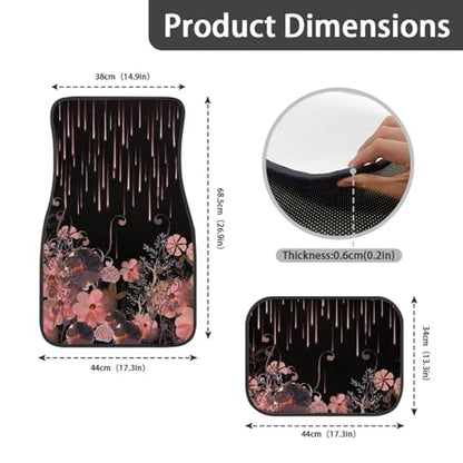 Pink Flower Black Automotive Floor Mats Front and Rear Car Mat Carpet Set 4 Pcs Fit for SUV,Vans,sedans,Trucks - color: Pink Flower Black