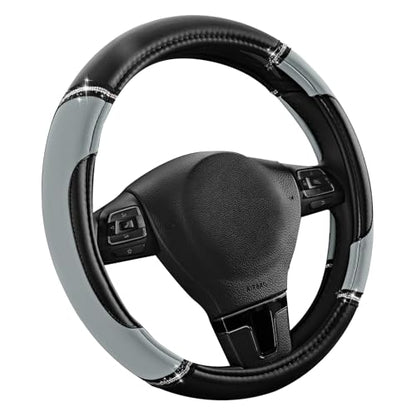 Road Comforts Leather Steering Wheel Cover - Made with PVC Leather - Anti-Slip, Universal Fit 14 1/2 inches to 15 inches - Gray