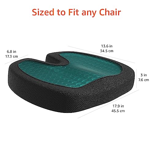 Amazon Basics Comfortable Seat Cushion for Office Chairs, Gel Enhanced Memory Foam, Non-Slip, Cooling Support for Long Sitting, Black