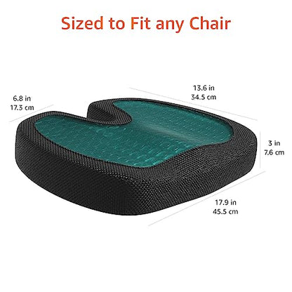 Amazon Basics Comfortable Seat Cushion for Office Chairs, Gel Enhanced Memory Foam, Non-Slip, Cooling Support for Long Sitting, Black