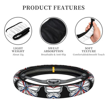 Butterfly Assyrian Flag Breathable Neoprene Steering Wheel Cover - Anti-Slip Floral Design Universal Fit for Cars/Trucks/Suvs (14.5"-15" Inch) - color: Butterfly Assyrian Flag