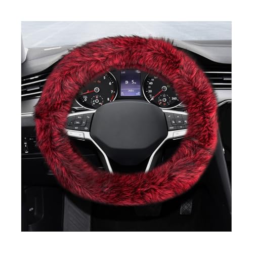 Fluffy Steering Wheel Cover, 15 Inch Anti-Slip Microfiber Plush Fuzzy Steering Wheel Cover, Winter Warm Elastic Fuzzy Steering Wheel Covers for Women and Men, Car Accessories (Red) - color: Red