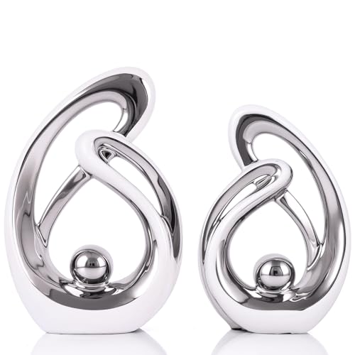 Abstract Ceramic Statue Set of 2, White and Silver Home Decor, Modern Art Living Room Decor, Room Accessories tv cabinets Bookshelves dividers Dining Table centerpieces, Foyer Entry Decor. - color: White Silver, size: Small