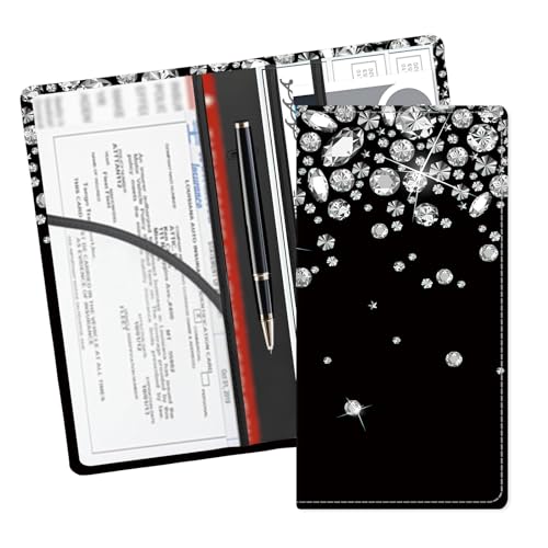 Leather Car Registration and Insurance Card Holder, Cute Car Accessories Vehicle Glove Box Car Organizer for Documents, Cards, License Luxury Diamond Pattern - color: Luxury Diamond Pattern