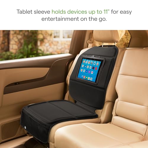 Munchkin Car Seat Cover with Tablet Holder for Under Baby Car Seats and Toddler Booster Seats, Elite Seat Guardian Protector, Rear and Forward Facing, Dark Grey - style: Seat Protector with Tablet Holder
