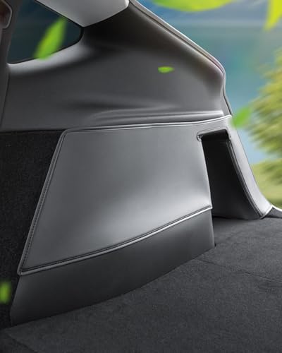 Model Y Juniper 2025 2026 Trunk Side Protector Pads, Leather Velcro Stick Cargo Side Protect Mat Compatible with Tesla 2026 Model Y Juniper Interior Protection Accessories Set of 2 (Left + Right Side)