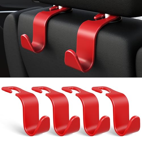 Car Seat Headrest Hook 4 Pack Hanger Storage Organizer Universal for Handbag Purse Coat Universal fit Vehicle Car S Type Red - color: Red
