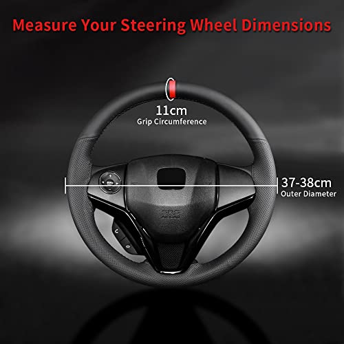 Universal 15 Inch Hand Sewn Steering Wheel Cover Stitch on Wrap with Red Regression Sign,Non-Slip Breathable Comfortable Microfiber Leather Steering Wheel Sewing Kit,11 cm