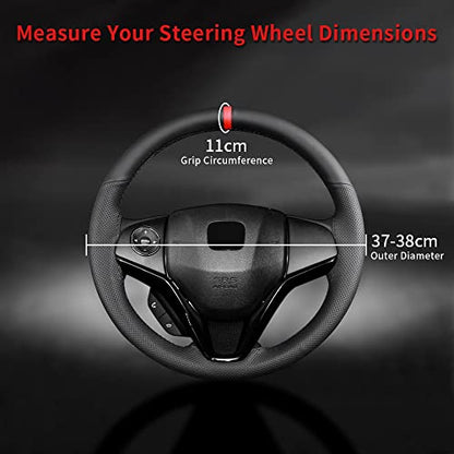 Universal 15 Inch Hand Sewn Steering Wheel Cover Stitch on Wrap with Red Regression Sign,Non-Slip Breathable Comfortable Microfiber Leather Steering Wheel Sewing Kit,11 cm