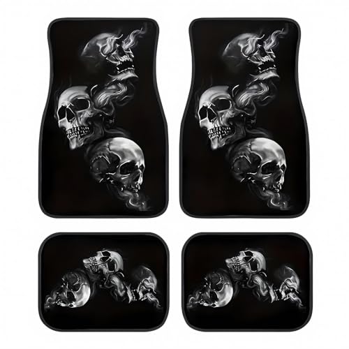 Universal Fit Car Floor Mats Set of 4Pcs, All-Weather Front Rear Car Carpet Mats, Non-Slip Car Floor Mat Car Accessories for Automotive Trucks SUV Sedans Vans (Horror Skull Design) - color: Horror Skull Design