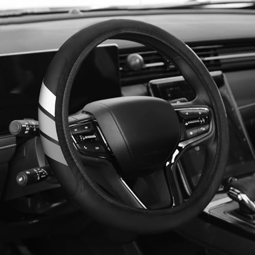 Premium Leather Steering Wheel Cover Compatible with Toyota Tacoma 4Runner Tundra TRD Camry Rav4 Cars, Universal Fit 14-15 Inch, Breathable, Comfortable Grip, Lightweight, Easy Install Accessory - color: Tri-color Gray