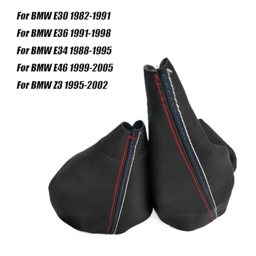 Car Gear Shift Knob Cover + Manual Handbrake Gaiter Boot Leather Cover for BMW 3 Series E30 E34 E36 E46 E46 M3 Z3,Auto Shifter Shift Boot Cover Accessories