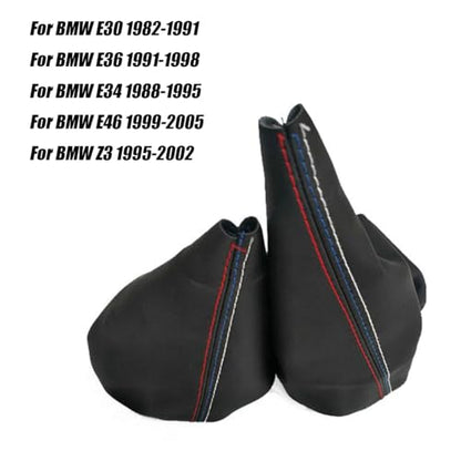 Car Gear Shift Knob Cover + Manual Handbrake Gaiter Boot Leather Cover for BMW 3 Series E30 E34 E36 E46 E46 M3 Z3,Auto Shifter Shift Boot Cover Accessories
