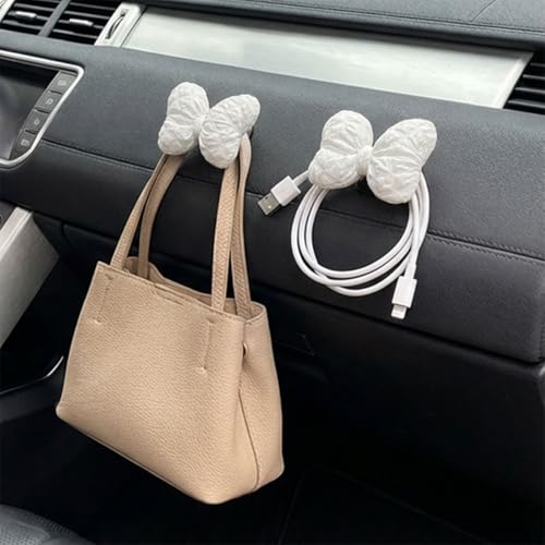 2PCS Car Mini Hooks, Multifunctional Self-Adhesive Car Dashboard Storage Hook, Universal Hanging Auto Interior Backseat Hanger Decoration Accessories for Key Cable Mask Earphone (White)