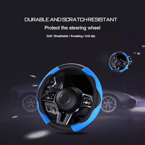 Ultra Fine Carbon Fiber Leather Steering Wheel Cover, Anti Slip and Sun Protective Protect The Steering Wheel, Easy to Install,Universal of 14.5"-15" (Blue) - color: Blue