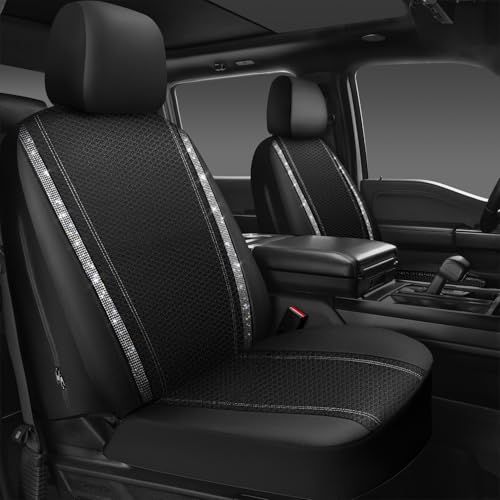 CAR PASS Memory Foam Mesh Bling Diamond Car Seat Cover 2 Front Seat Breathable Soft Sponge Universal Shining Glitter Sparkly Crystal Fit Armrest Automotive Truck SUV Cute Women Girl, Silver Rhinestone - color: Silver Mesh, size: Two Front Seats