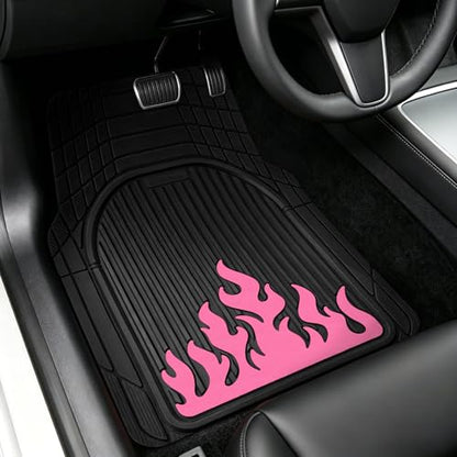 Heavy Duty Rubber Car Mats Flame Design (Rose Pink), 4-Piece Deep Waterproof Floor Mats Set (Front & Rear Full Set), All Weather Universal Trim to Fit Automotive SUV Sedan Truck - color: Rose Pink, size: Flame