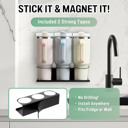 2 Pack Magnetic Stanley Cup Holder for Fridge, Water Bottle Organizer for Tumbler with Double Sided Tape Hold Stanley Cup Accessories for Kitchen Cabinet Wall