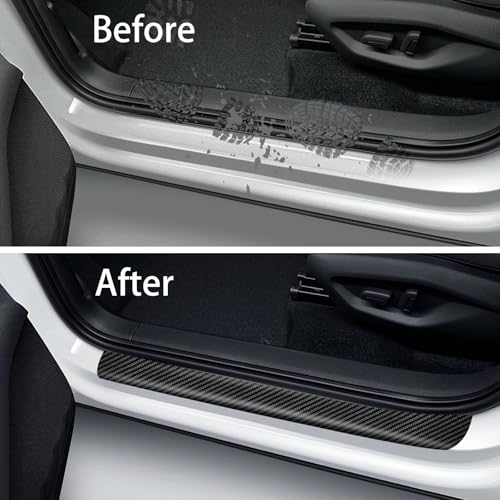 Door Sill Protector, Carbon Fiber Texture Waterproof Scratch Resistant Car Door Protector, Enhances Vehicle Aesthetics, Car Door Sills and Car Trim, Universal Fit for All Vehicle Models (10PCS)