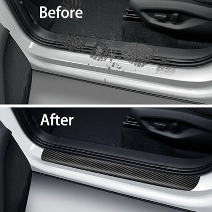 Door Sill Protector, Carbon Fiber Texture Waterproof Scratch Resistant Car Door Protector, Enhances Vehicle Aesthetics, Car Door Sills and Car Trim, Universal Fit for All Vehicle Models (10PCS)
