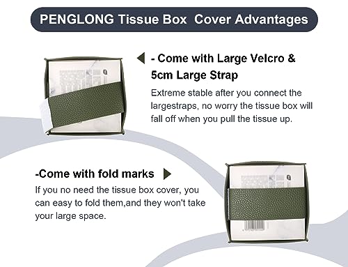 Tissue Box Cover 5X5X5'' PU Leather Tissue Holder Square Tissue Cube Box Organizer for Bathroom Vanity Countertop, Car, Night Stands, Office, Home, Kitchen (1Pack, Dark Green)