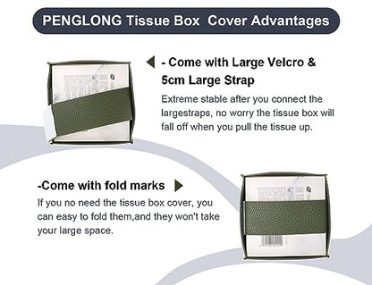 Tissue Box Cover 5X5X5'' PU Leather Tissue Holder Square Tissue Cube Box Organizer for Bathroom Vanity Countertop, Car, Night Stands, Office, Home, Kitchen (1Pack, Dark Green)
