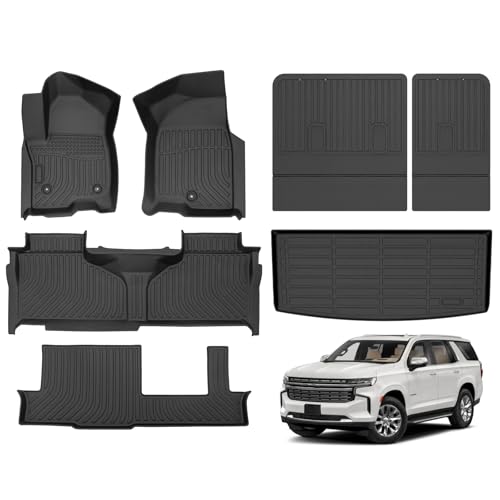 Hutisya-Floor Mats & Cargo Liner Set Fit for 2021-2026 Chevy Tahoe & GMC Yukon (Only 8 Seater, Not Fit XL) All Weather Anti-Slip & Durable TPE Full Set Liners Chevrolet Tahoe Car Accessories-Black - style: 15)For Tahoe & Yukon 2021-2026 Full Set