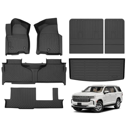 Hutisya-Floor Mats & Cargo Liner Set Fit for 2021-2026 Chevy Tahoe & GMC Yukon (Only 8 Seater, Not Fit XL) All Weather Anti-Slip & Durable TPE Full Set Liners Chevrolet Tahoe Car Accessories-Black - style: 15)For Tahoe & Yukon 2021-2026 Full Set