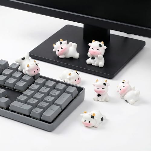 6pcs Mini Cow Car Dashboard Decor, 6 Styles Cute Cow Print Car Accessories, Playful Cows Rear View Mirror Ornaments Decorations for Offices, Home
