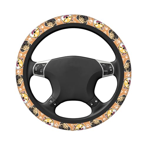 Cute Dog Print Neoprene Steering Wheel Cover Anti-Slip Elastic Pet Face Steering Wheel Protective Cover 15in Universal Car Accessories Fit Cars, SUVs, Auto - color: Pet Dog Print