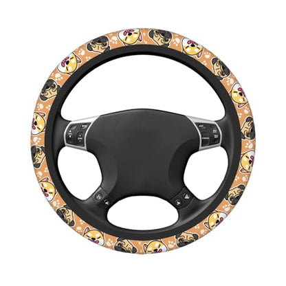 Cute Dog Print Neoprene Steering Wheel Cover Anti-Slip Elastic Pet Face Steering Wheel Protective Cover 15in Universal Car Accessories Fit Cars, SUVs, Auto - color: Pet Dog Print