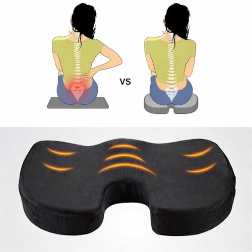 Premium Memory Foam Seat Cushion with Carrying Bag & Cooling Gel for Office Chair, Wheelchair, Travel, Car Seat, Gaming Chair for Coccyx & Tailbone Pain, Back Pain Relief, Sciatica Support
