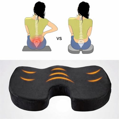 Premium Memory Foam Seat Cushion with Carrying Bag & Cooling Gel for Office Chair, Wheelchair, Travel, Car Seat, Gaming Chair for Coccyx & Tailbone Pain, Back Pain Relief, Sciatica Support