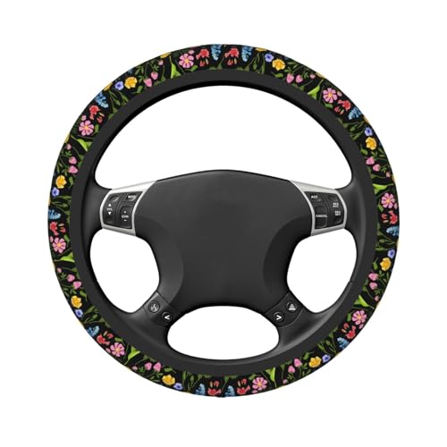 Wild Flowers Elastic Steering Wheel Cover Non-Slip Breathable Steering Wheel Protector Fit Auto, SUVs, Truck - color: Wild Flowers