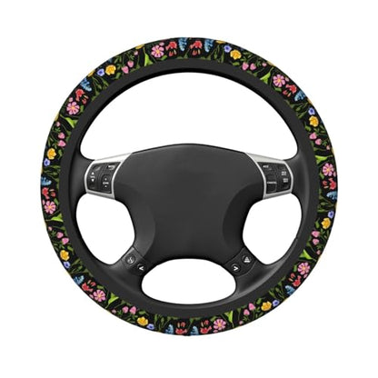 Wild Flowers Elastic Steering Wheel Cover Non-Slip Breathable Steering Wheel Protector Fit Auto, SUVs, Truck - color: Wild Flowers