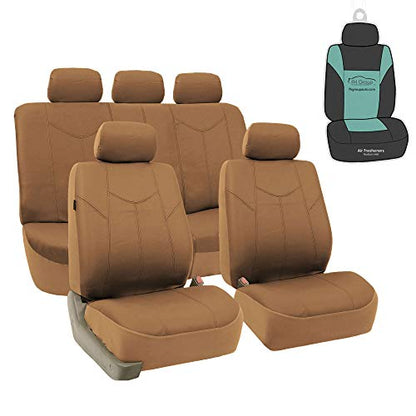 FH Group Car Seat Covers Rome PU Leather Full Set Automotive Seat Covers, Airbag Compatible and Split Bench Easy to Install Tan Seat Covers Universal Fit Interior Accessories for Cars Trucks and SUV