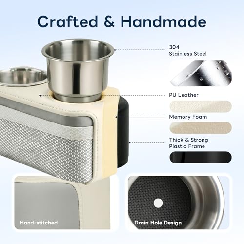 Pontoon Cup Holder,Boat Seat Cup Holder,Double Drink Holder,Portable Cup Beverage Mobile Phone Holders for Pontoon Boat Sofa,RV Couch,Car Back Seat(White&Gray) - color: White&Gray
