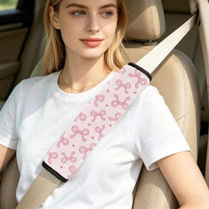 2 Pcs Seat Belt Cover for Kids, Pink Bow Car Seat Strap Pads for Children, Soft Car Seat Belt Cushion Pads for Girls Women Babies Adults - color: Pink Bow