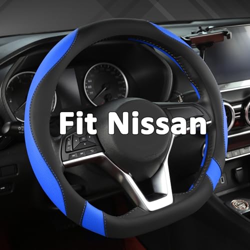 West Llama Flat Bottom Car Steering Wheel Cover for Nissan,D Shaped Steering Wheel Cover for Rogue,Altima,Kicks (Black+Blue-Standard Size) - color: A-Black+Blue, size: D-shaped-standard Size (14 ½''-15'')