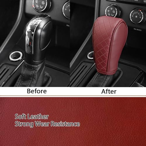 Gear Shift Knob Cover PU Leather Car Stick Shift Knob Cover Universal Fit for Most Cars, Non-Slip Gear Shifter Protector, Stylish Gear Shift Hoodie (Wine red) - color: Wine red