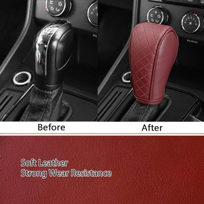 Gear Shift Knob Cover PU Leather Car Stick Shift Knob Cover Universal Fit for Most Cars, Non-Slip Gear Shifter Protector, Stylish Gear Shift Hoodie (Wine red) - color: Wine red