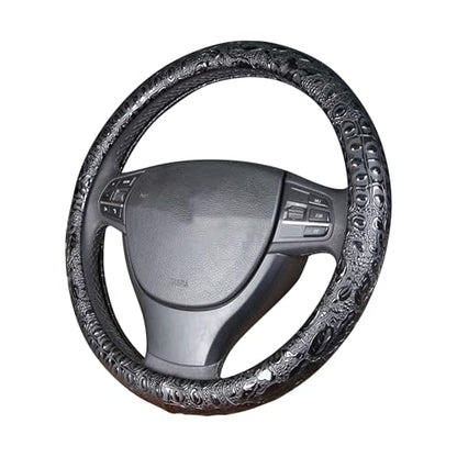 Car Steering Wheel Cover Universal 15 inch Auto Antislip Leather Protector Flower Grain Black - color: Black
