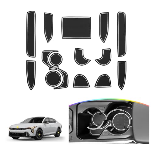 SKTU 2025 2026 K4 Door Slot Mat for 2025 2026 Kia K4 Accessories Door Groove Gate Pad 14Pcs Fit for 2025+ Kia K4 (LX/LXS/EX/GT-Line/GT-Line Turbo) Door Compartment Cup Center Console Liners (White) - color: for 2025 2026 K4 White