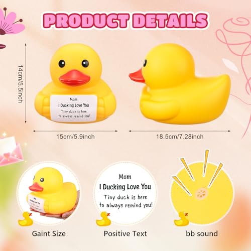 Civaner 7 Inch Emotional Giant Rubber Duck with Positive Message Thank You Gifts Motivational Rubber Duck Gift for Desk, Office, Home Decor Graduation(Moms Gifts) - style: Moms Gifts