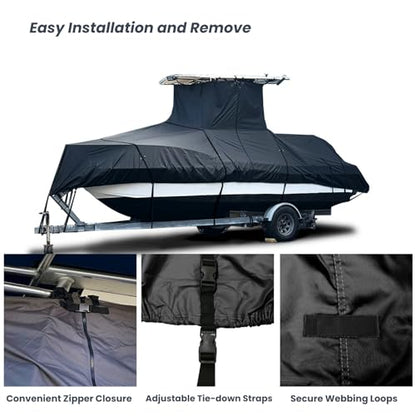 Heavy Duty T-Top Boat Cover, Fits 32ft to 34ft Long Center Console Boat with T-Top Hard-Top, Waterproof Fade Resistant T Top Boat Storage Cover (Black, Size 8: 32'-34' Long, Beam 140" W) - color: Black, size: Size 8: 32'-34' Long, Beam 140" W